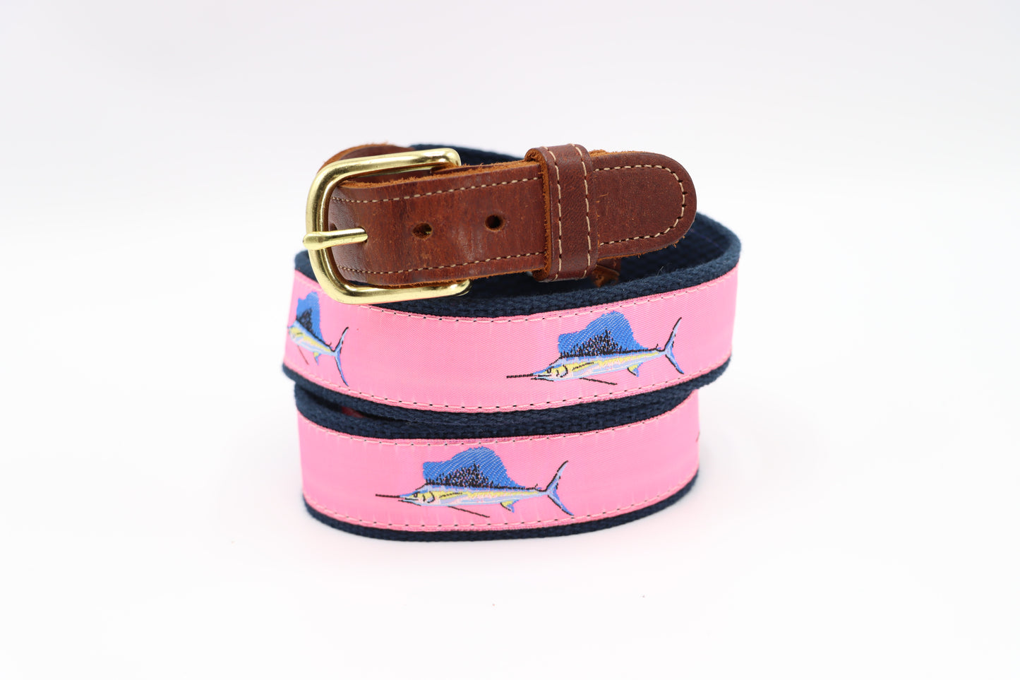 Sailfish on Pink Leather Tab Belt - Classic Children's Belt