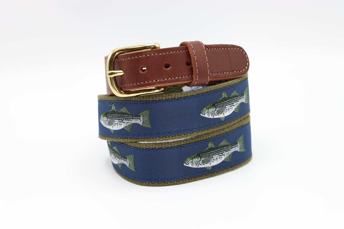 Striped Bass Leather Tab Belt - Classic Men's Belt