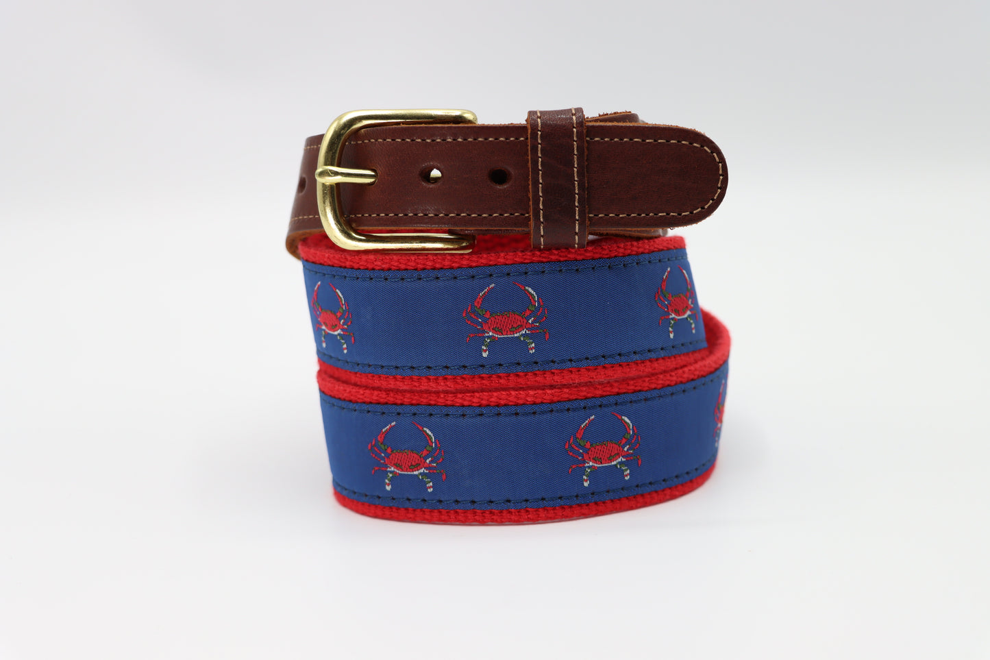 Red Crab on Navy Leather Tab Belt - Classic Children's Belt