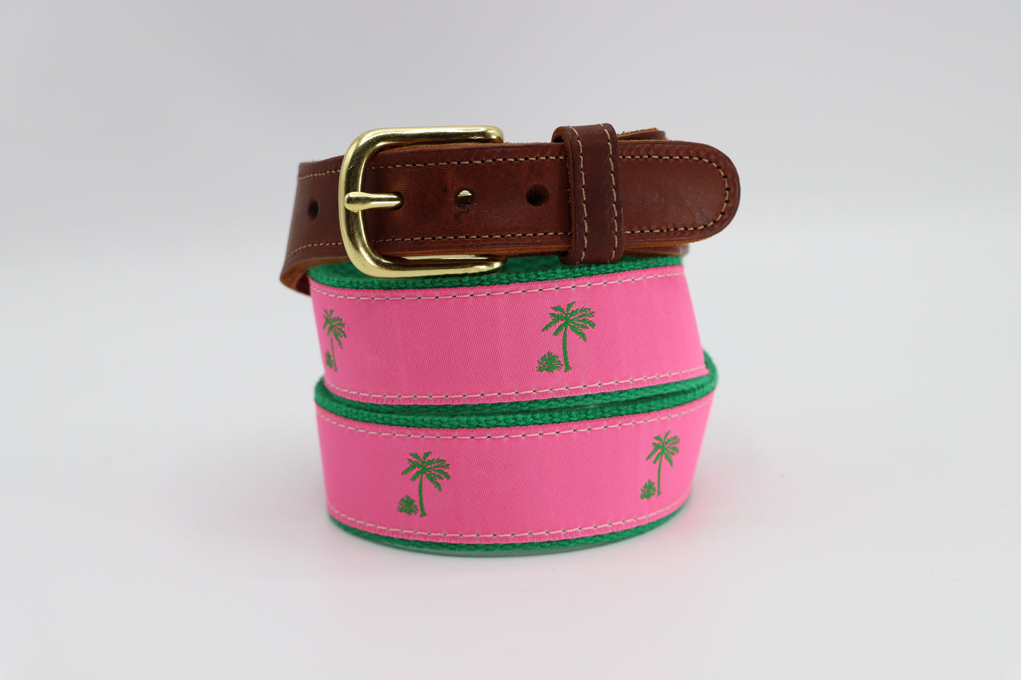 Pink Palm Tree Leather Tab - Classic Men's Belt