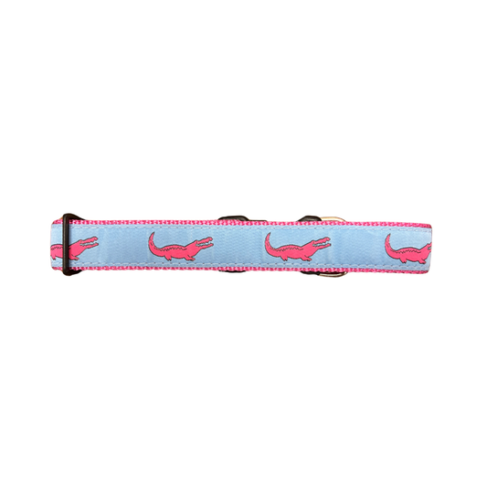 Pink Alligator on Blue