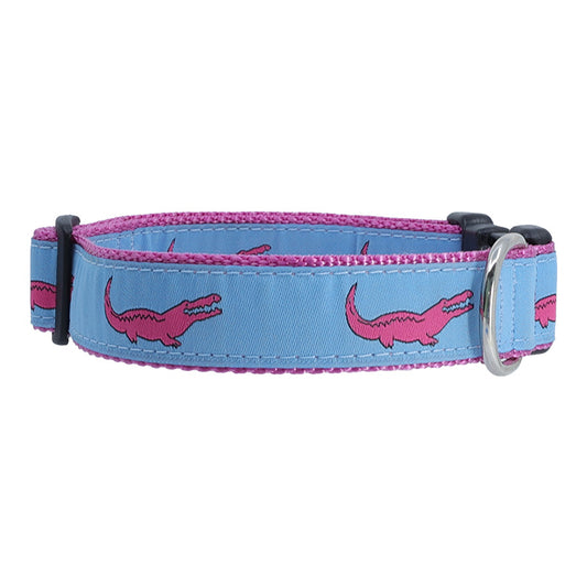 Pink Alligator on Blue