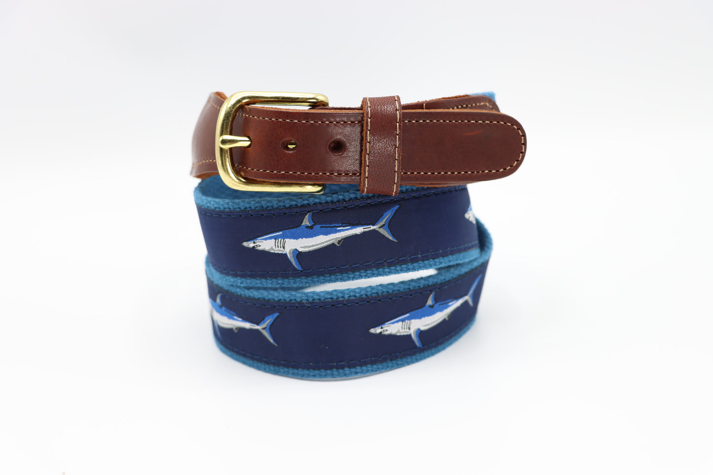 Mako Shark on Navy Leather Tab Belt - Classic Children's Belt