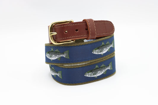 Striped Bass Leather Tab Belt - Classic Men's Belt