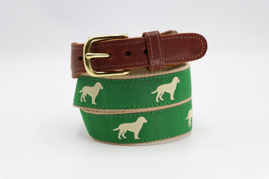 Yellow Dog on Green Leather Tab - Classic Men's Belt