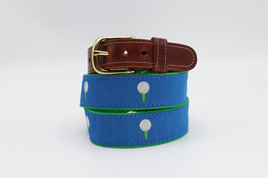 Blue Gold Leather Tab Belt - Classic Men's Belt