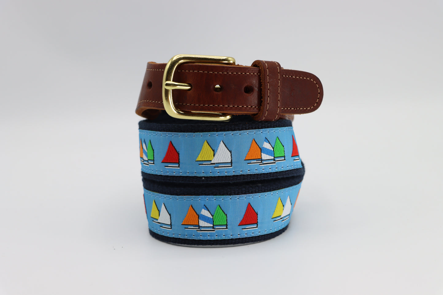 Rainbow Fleet Light Blue Leather Tab Belt - Classic Men's Belt