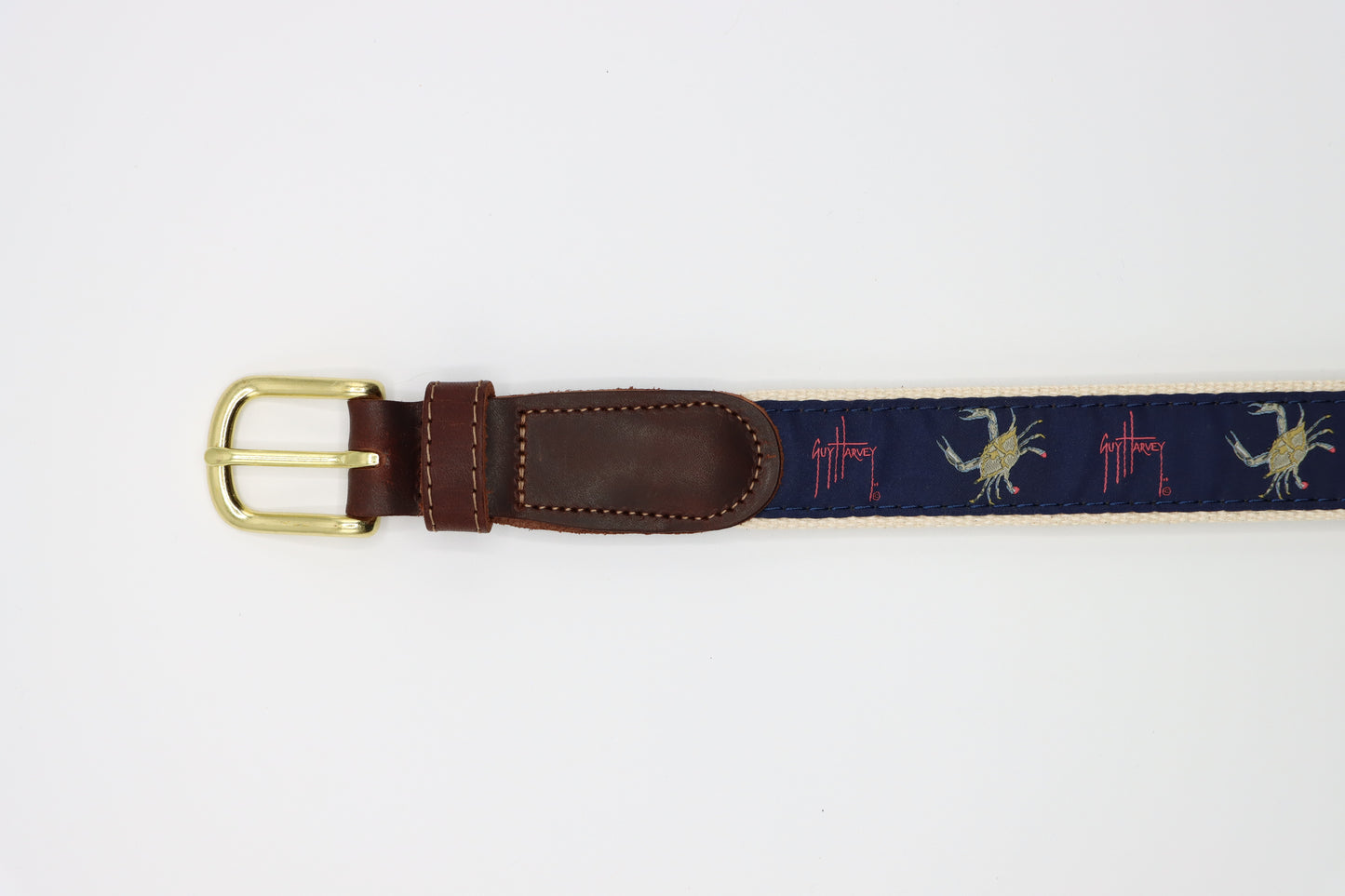 Men's Crab on Navy Leather Tab Belt - Guy Harvey Belt