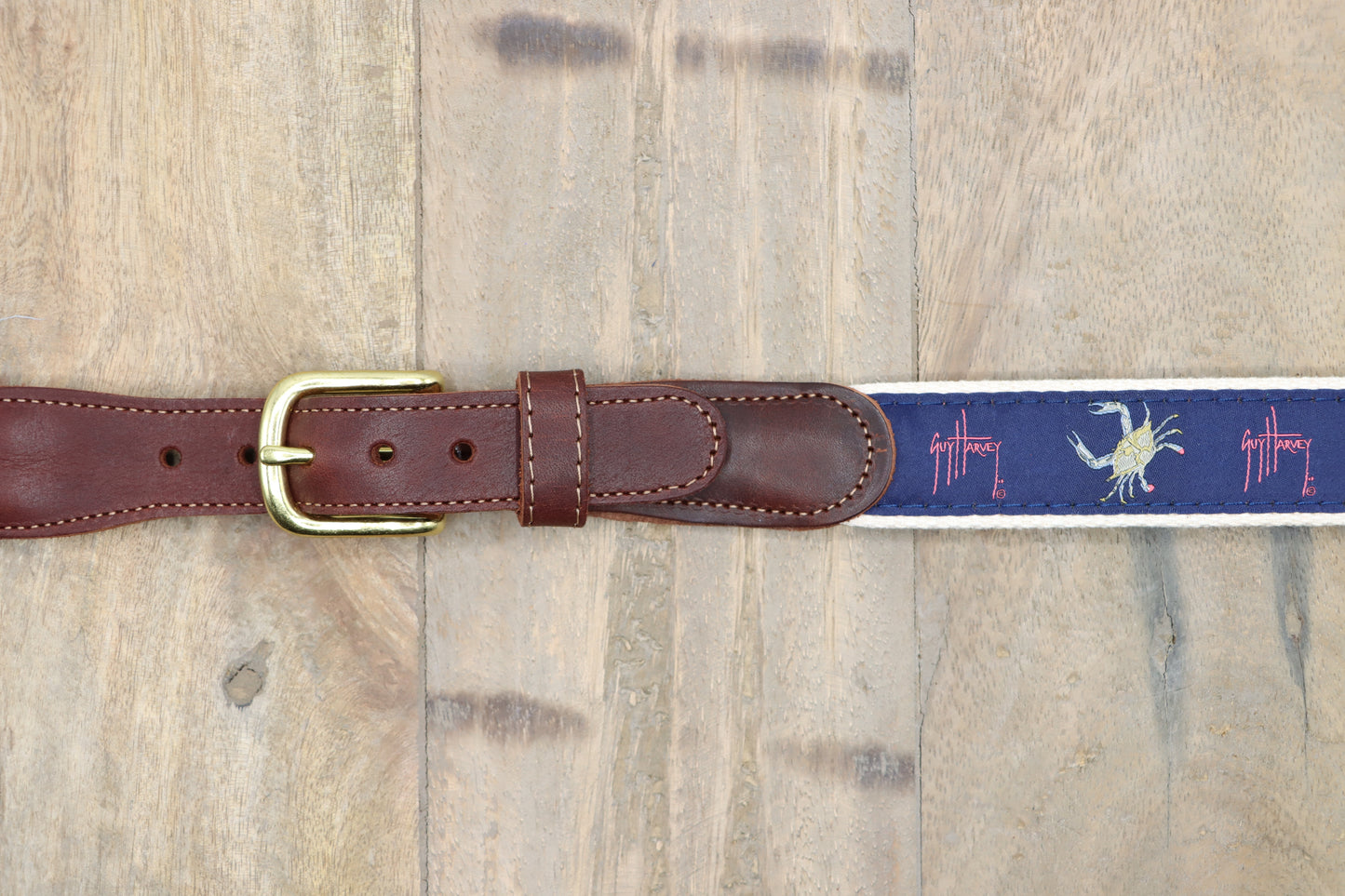 Men's Crab on Navy Leather Tab Belt - Guy Harvey Belt