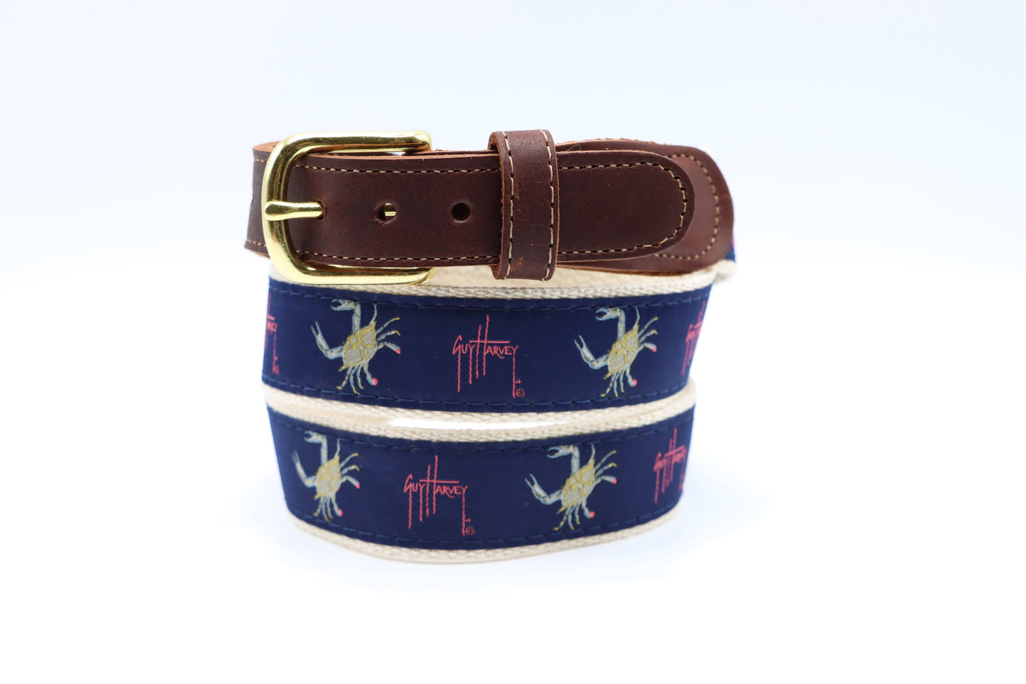 Children's Crab on Navy Leather Tab Belt - Guy Harvey Children's Belt