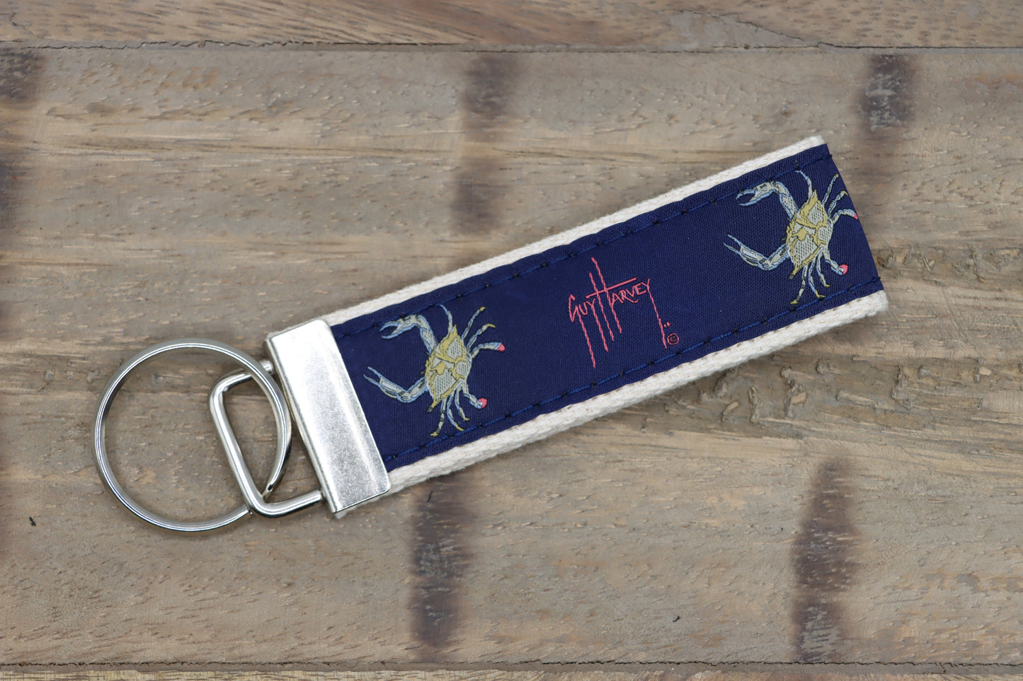 Crab on Navy Keychain - Guy Harvey Key Fob