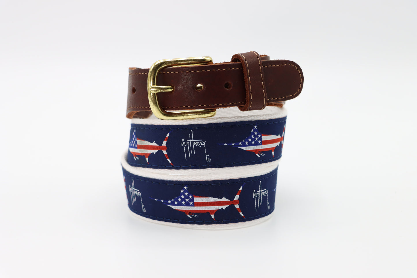 Men's USA Marlin Leather Tab Belt - Guy Harvey Belt