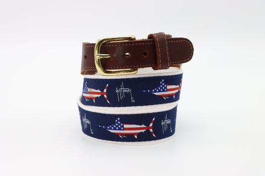 Children's USA Marlin Leather Tab Belt - Guy Harvey Children's Belt