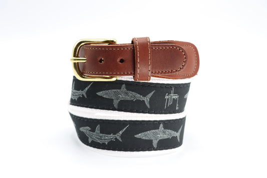 Children's Hammerhead & Mako Leather Tab Belt - Guy Harvey Children's Belt