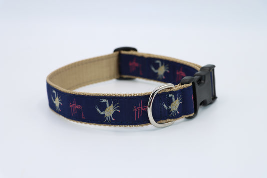 Crab on Navy Dog Collar - Guy Harvey Pet