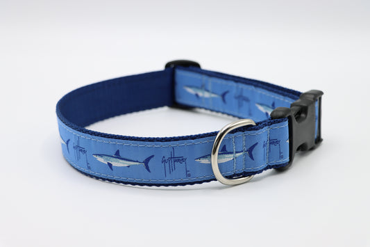 Mako on Light Blue Dog Collar - Guy Harvey Pet