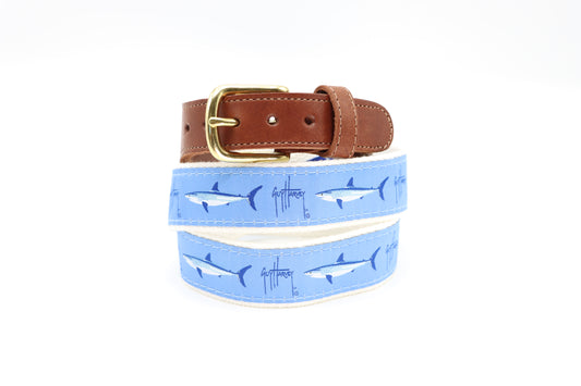 Children'sMako on Light Blue Leather Tab Belt - Guy Harvey Children's Belt