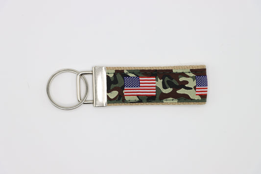 American Flag on Camo - Sports Key Fob