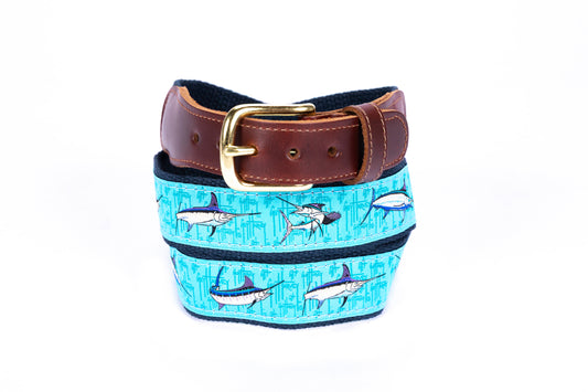 Bill Fish Collage Leather Tab Belt - Guy Harvey Belt