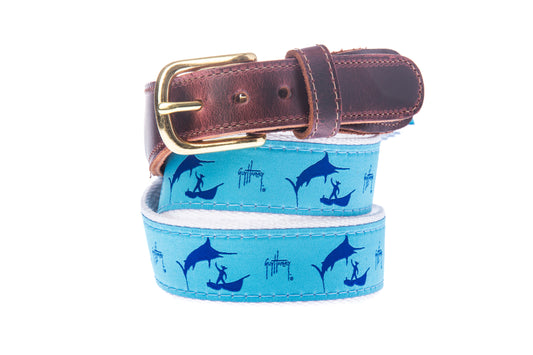 Man and the Marlin Leather Tab Belt - Guy Harvey Belt